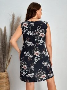 SHEIN VCAY 大碼印花貝殼邊連衣裙 - 藏蓝色 - 查看 2