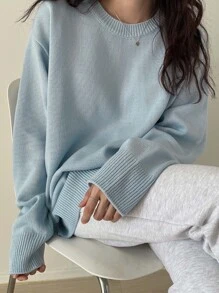 DAZY Suéter De Punto Acanalado Con Hombros Caídos