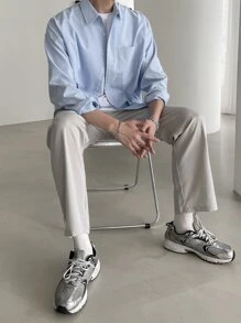 DAZY Men Cotton Solid Patched Pocket Shirt Long Sleeve Men Shirt Fall,Winter - Baby Blue - View 7