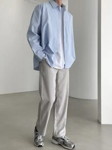 DAZY Men Cotton Solid Patched Pocket Shirt Long Sleeve Men Shirt Fall,Winter - Baby Blue - View 8