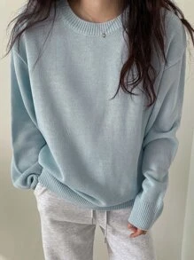 DAZY Suéter De Punto Acanalado Con Hombros Caídos