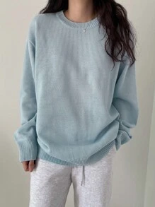 DAZY Suéter De Punto Acanalado Con Hombros Caídos