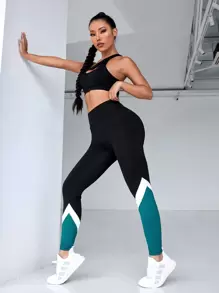 SHEIN Sport Studio Leggings da yoga Ti-Panel Chevron Senza cuciture morbido traspirante Collant a compressione