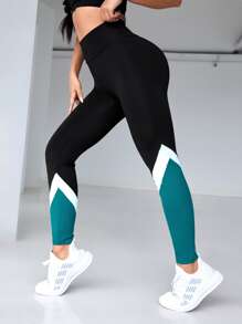 SHEIN Sport Studio Leggings da yoga Ti-Panel Chevron Senza cuciture morbido traspirante Collant a compressione