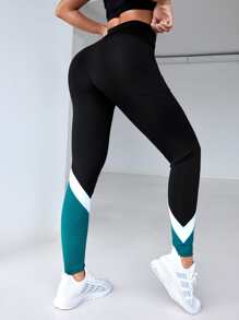 SHEIN Sport Studio Leggings da yoga Ti-Panel Chevron Senza cuciture morbido traspirante Collant a compressione