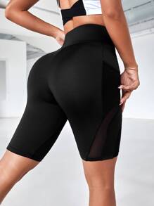 Easithlete Mesh Insert Tummy Control Sports Cycling Shorts With Phone Pocket - Black - View 2
