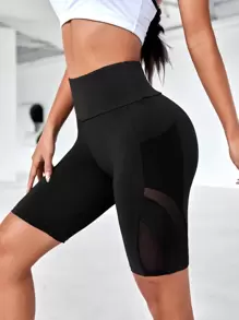 Easithlete Mesh Insert Tummy Control Sports Cycling Shorts With Phone Pocket - Black - View 3