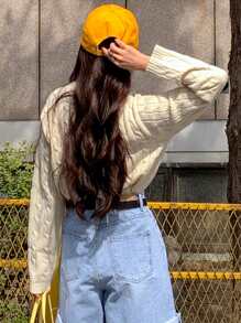 DAZY Mock Neck Cable Knit Jumper - Apricot - View 2