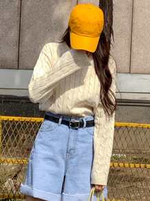 DAZY Mock Neck Cable Knit Jumper - Apricot - View 3