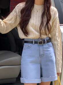 DAZY Mock Neck Cable Knit Jumper - Apricot - View 7