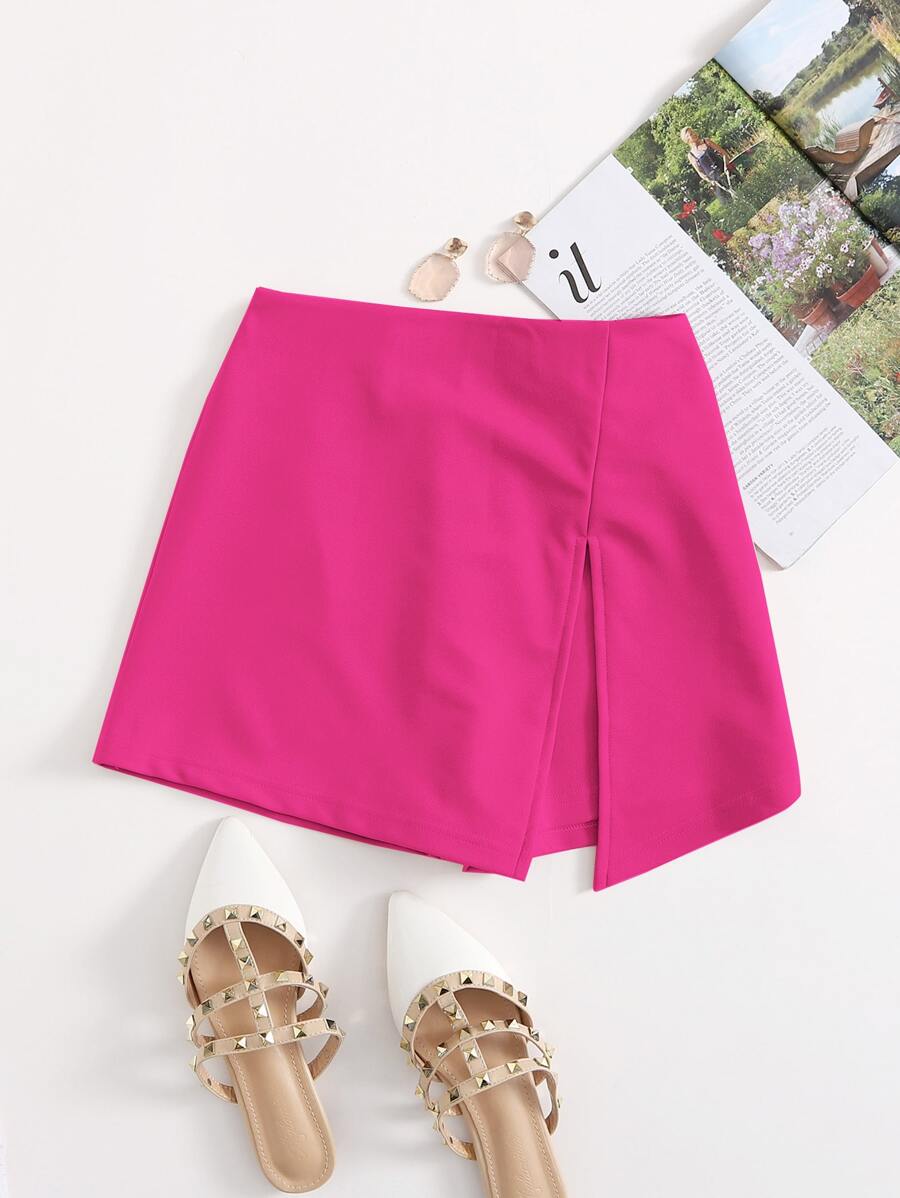 SHEIN EZwear Plus Split Hem Skort - Hot Pink - View 1