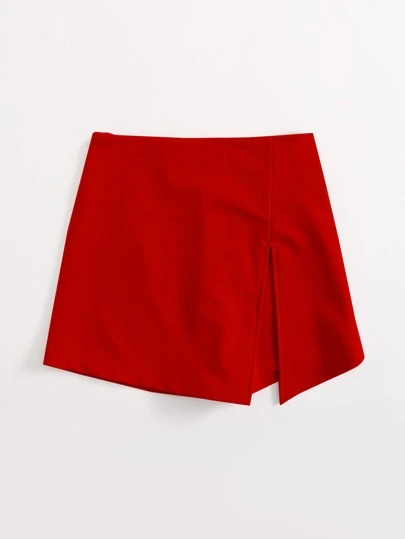 SHEIN EZwear 大码纯色开衩下摆短裙