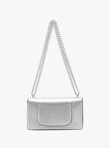 輕盈商務感金屬極簡鏈條方形包-適合少女、女大學生、新人及白領，適用於辦公室、大學、工作、商務、通勤、戶外、旅行、外出、時尚、街頭朋克風裝扮 - 銀色 - 查看 7
