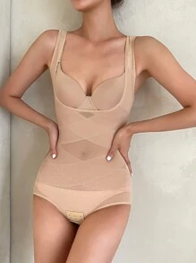 DAZY Contrast Binding Shapewear Bodysuit - Apricot - View 7