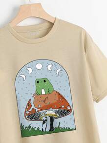 INAWLY Áo thun nữ Hoạt hình Giải trí - Màu be - Xem 3