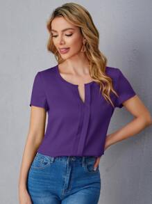 SHEIN LUNE Áo sơ mi nữ Xếp li màu trơn Giải trí - Màu tím  Violet - Xem 2