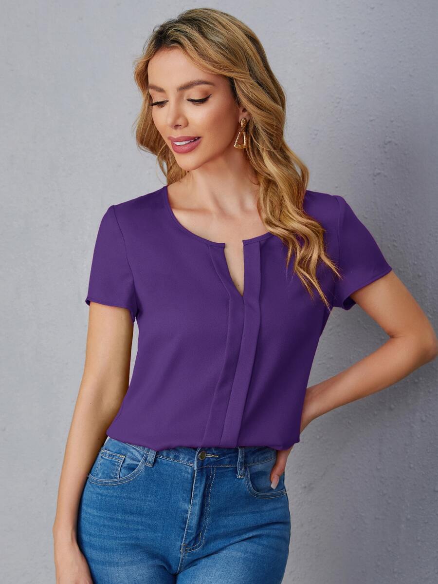 SHEIN LUNE Áo sơ mi nữ Xếp li màu trơn Giải trí