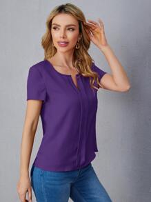 SHEIN LUNE Áo sơ mi nữ Xếp li màu trơn Giải trí - Màu tím  Violet - Xem 6