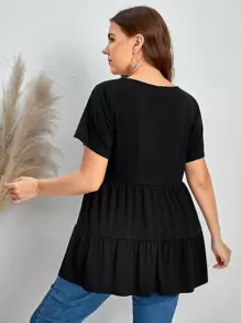 EMERY ROSE Plus Solid Ruffle Hem Peplum Tee - Black - View 2