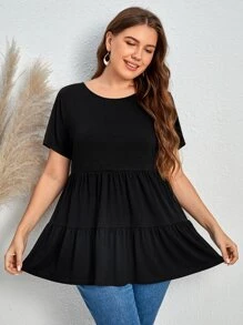 EMERY ROSE Plus Solid Ruffle Hem Peplum Tee - Black - View 4