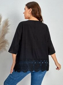EMERY ROSE Blusa de lunares con encaje en contraste con fruncido - Negro - Ver 2