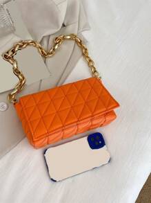Bolsa cuadrada neón-naranja guateado con solapa con cadena - Naranja - Ver 4