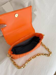Bolsa cuadrada neón-naranja guateado con solapa con cadena - Naranja - Ver 5