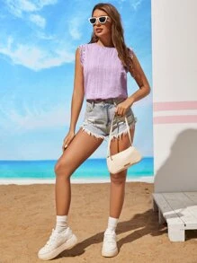 SHEIN VCAY Blusa floral con encaje en contraste - Lila Púrpura - Ver 4