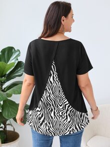 EMERY ROSE Áo thun Plus size Sọc ngựa vằn Giải trí - màu đen - Xem 1