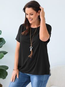 EMERY ROSE Áo thun Plus size Sọc ngựa vằn Giải trí - màu đen - Xem 3