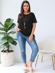 EMERY ROSE Áo thun Plus size Sọc ngựa vằn Giải trí - màu đen - Xem 5