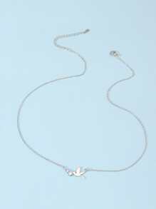 Cubic Zirconia Decor Bird Charm Necklace - Silver - View 3