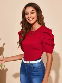 SHEIN VCAY Puff Sleeve Tie Back Blouse
