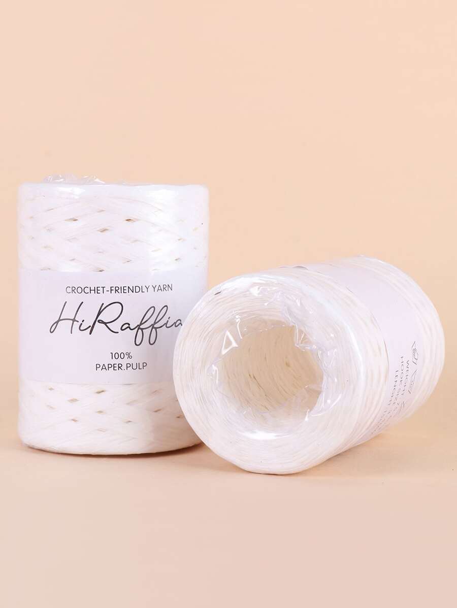 1roll Solid Color Raffia Yarn - White - View 1