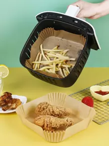 Pergamino a prueba de aceite para freidora de aire 100 piezas, pergamino cuadrado simple para hornear - Caqui - Ver 1