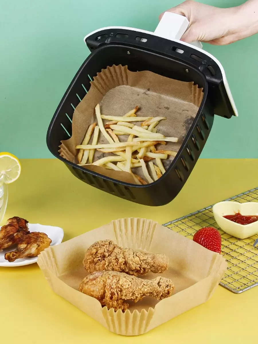 Pergamino a prueba de aceite para freidora de aire 100 piezas, pergamino cuadrado simple para hornear - Caqui - Ver 1