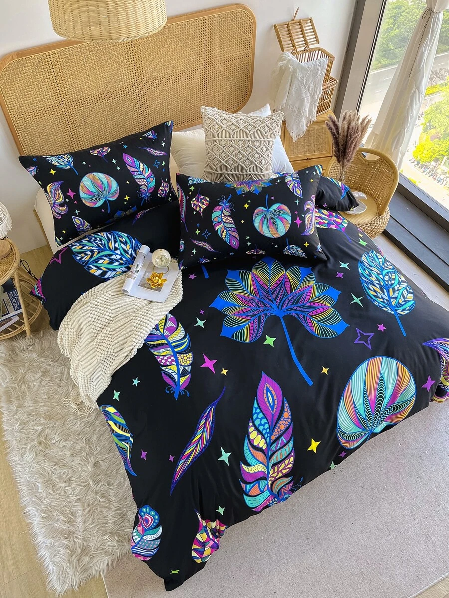 3入組樹葉印花聚酯纖維被套組 - 彩色 - 查看 1