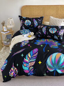 3入組樹葉印花聚酯纖維被套組 - 彩色 - 查看 3