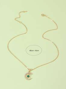 月亮和星星吊墜項鍊 - 綠色 - 查看 4