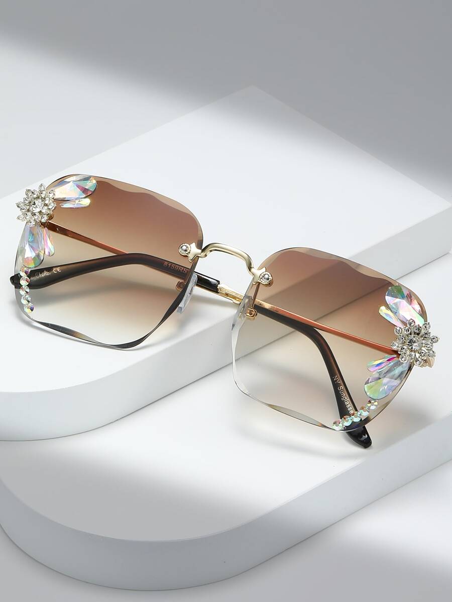 Gafas de moda sin montura para fiesta con decoración de pedrería - Marrón - Ver 1