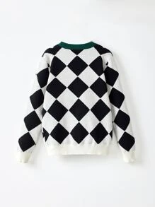 Niños Cárdigan con patrón geométrico ribete en contraste - Blanco y Negro - Ver 2