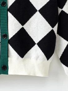 Niños Cárdigan con patrón geométrico ribete en contraste - Blanco y Negro - Ver 4