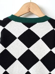 Niños Cárdigan con patrón geométrico ribete en contraste - Blanco y Negro - Ver 7