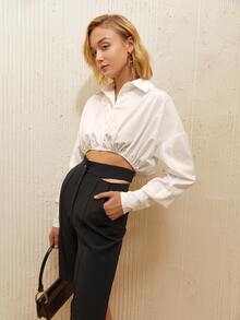 Drop Shoulder Crop Shirt - White - View 3