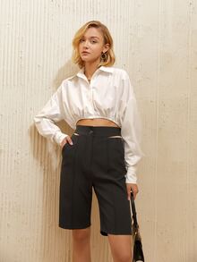 Drop Shoulder Crop Shirt - White - View 5