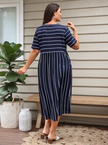 EMERY ROSE Đầm Plus Size Sọc Giải trí - Màu xanh hải quân - Xem 2