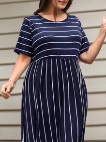 EMERY ROSE Đầm Plus Size Sọc Giải trí - Màu xanh hải quân - Xem 3