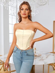 PARTHEA Solid Satin Corset Crop Tube Top