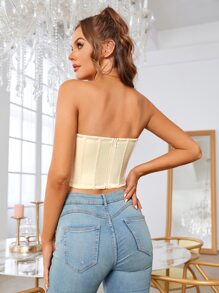 PARTHEA Solid Satin Corset Crop Tube Top