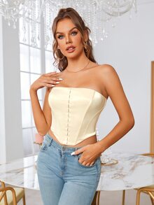 PARTHEA Solid Satin Corset Crop Tube Top